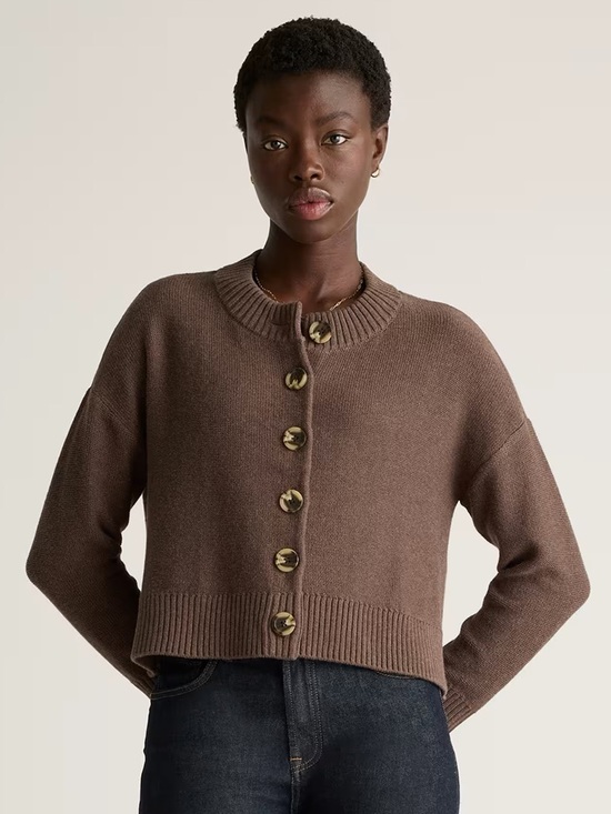 Quince Sweaters - Quince Brown Cropped Button-Up Cardigan Sweater